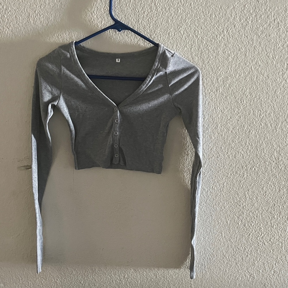 Gray Long Sleeve Crop Top
